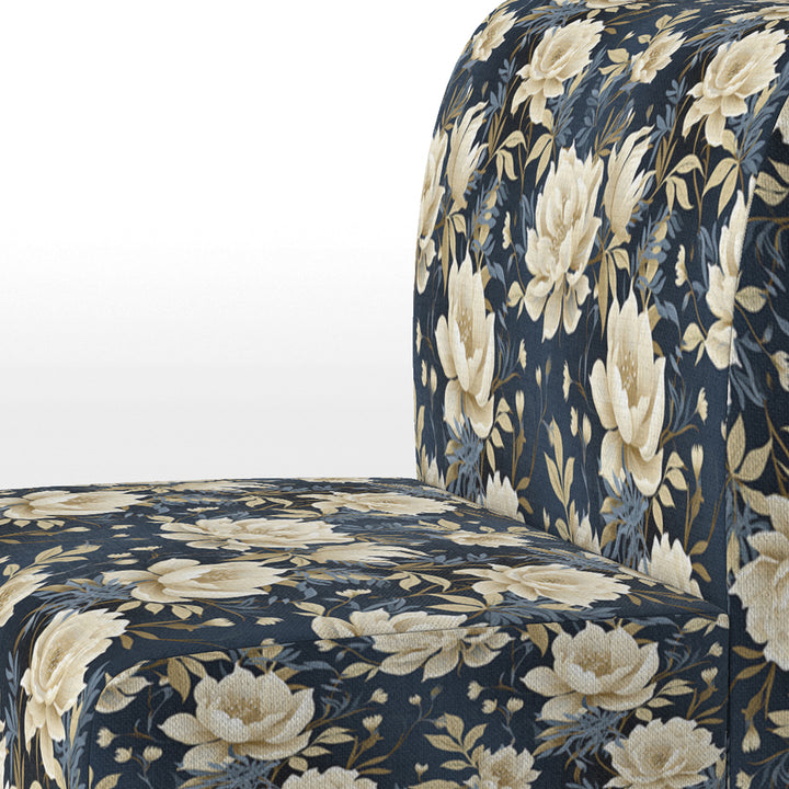 Industrial Ivory &amp; Blue Fusion Floral Pattern - Upholstered Cottage Accent Chairs