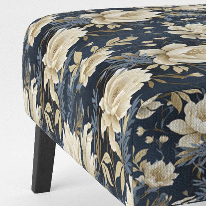 Industrial Ivory &amp; Blue Fusion Floral Pattern - Upholstered Cottage Accent Chairs
