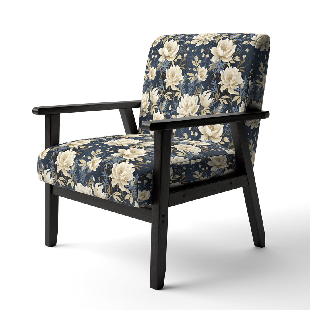Industrial Ivory &amp; Blue Fusion Floral Pattern - Upholstered Cottage Accent Chairs