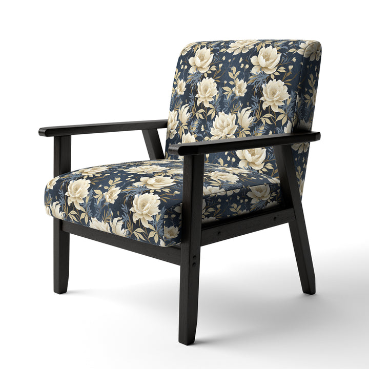 Industrial Ivory &amp; Blue Fusion Floral Pattern - Upholstered Cottage Accent Chairs