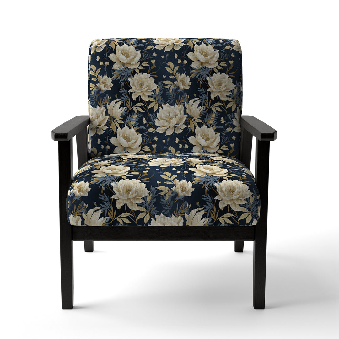 Industrial Ivory &amp; Blue Fusion Floral Pattern - Upholstered Cottage Accent Chairs