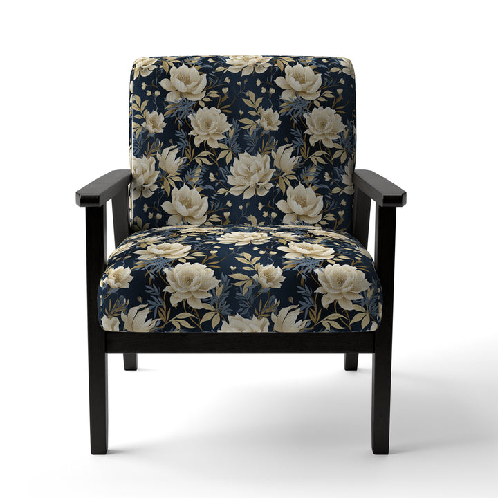 Industrial Ivory &amp; Blue Fusion Floral Pattern - Upholstered Cottage Accent Chairs