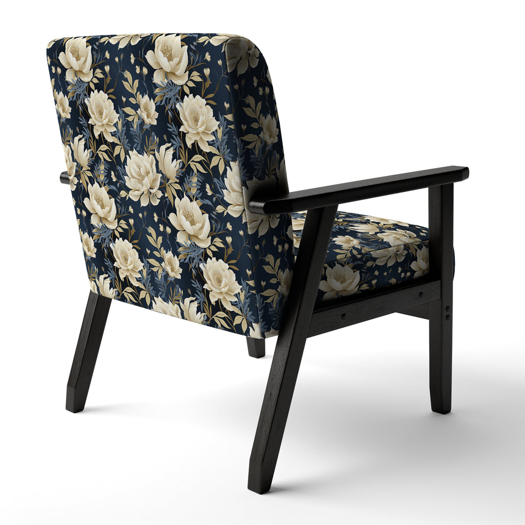 Industrial Ivory &amp; Blue Fusion Floral Pattern - Upholstered Cottage Accent Chairs