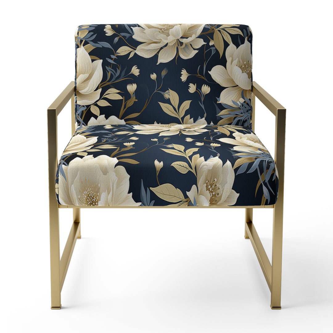 Industrial Ivory &amp; Blue Fusion Floral Pattern - Upholstered Cottage Accent Chairs