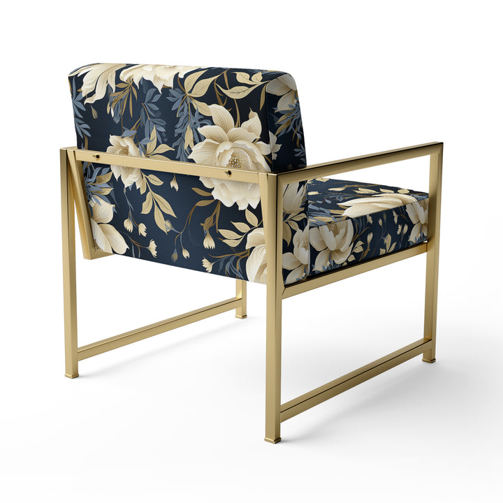 Industrial Ivory &amp; Blue Fusion Floral Pattern - Upholstered Cottage Accent Chairs