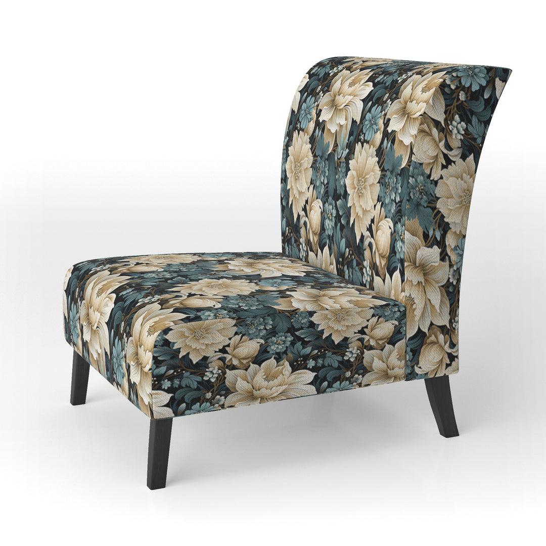 White And Blue Symphony Of Petal Gardens - Upholstered Cottage Accent Chairs