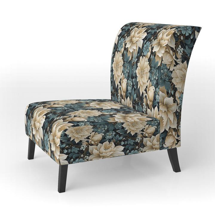White And Blue Symphony Of Petal Gardens - Upholstered Cottage Accent Chairs