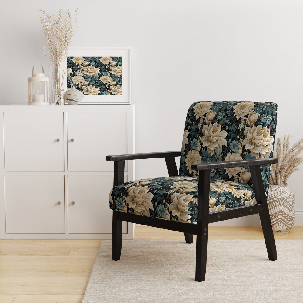 White And Blue Symphony Of Petal Gardens - Upholstered Cottage Accent Chairs