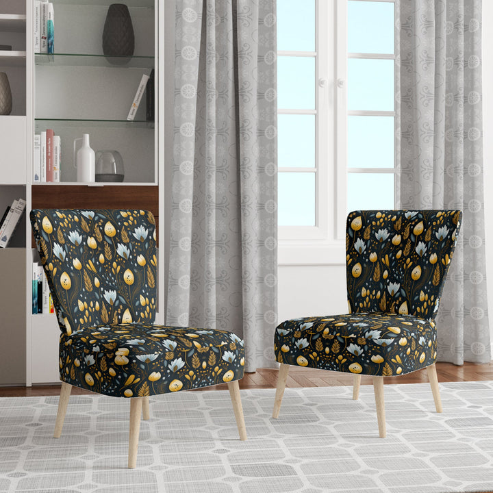 Nostalgia Vintage Black Floral Pattern - Upholstered Cottage Accent Chairs
