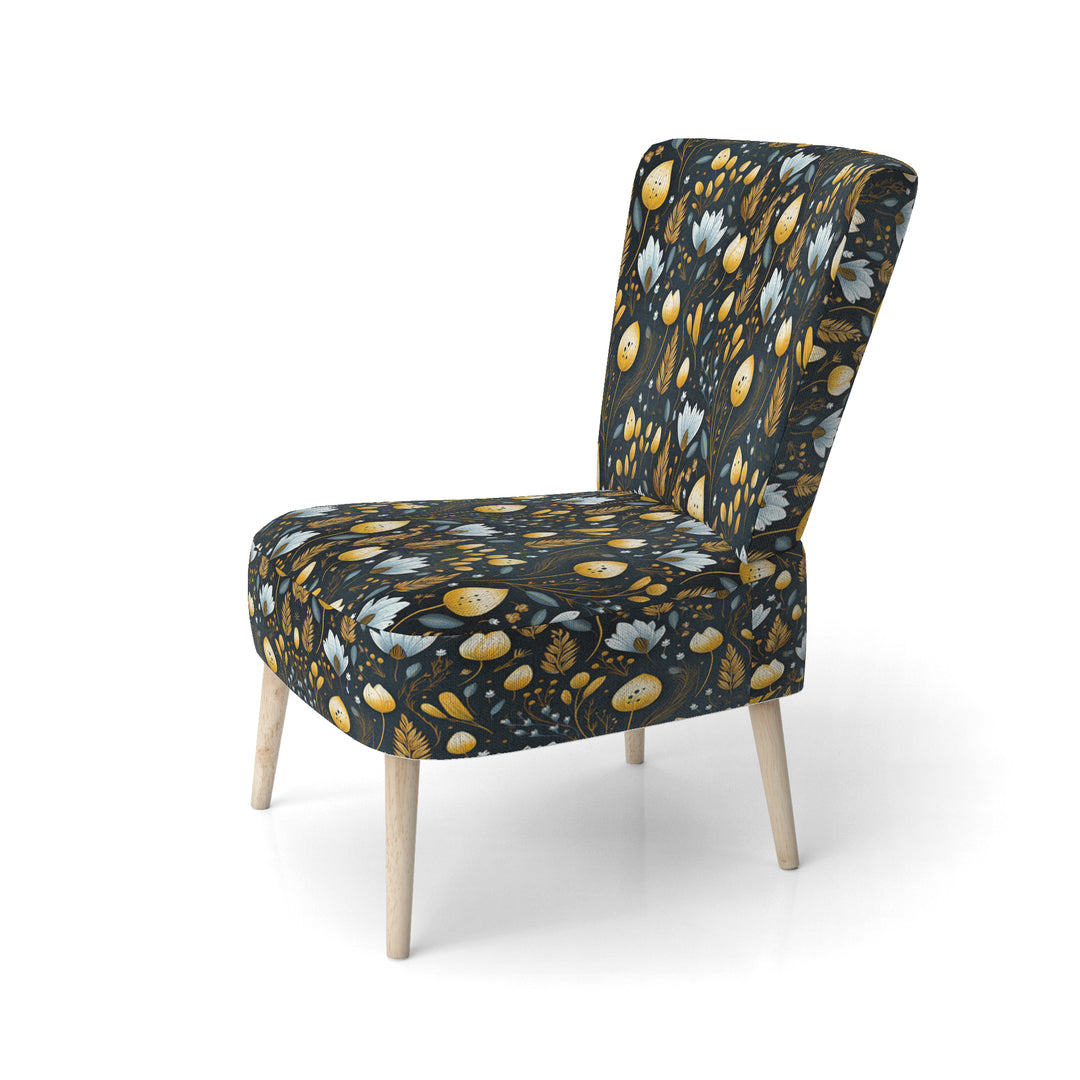Nostalgia Vintage Black Floral Pattern - Upholstered Cottage Accent Chairs