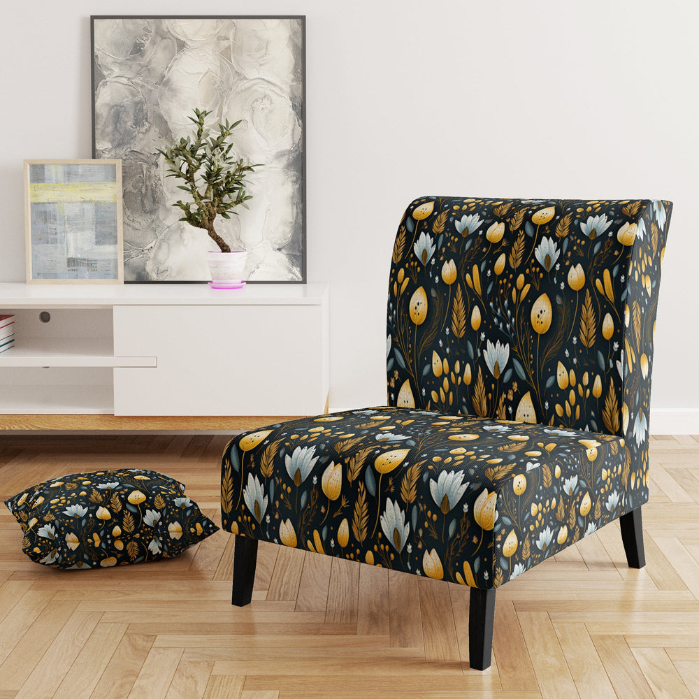 Nostalgia Vintage Black Floral Pattern - Upholstered Cottage Accent Chairs