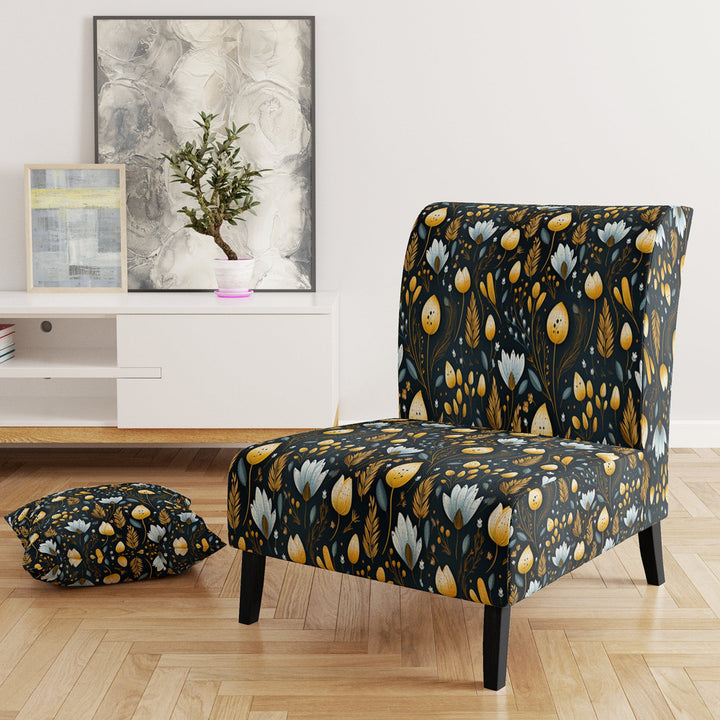 Nostalgia Vintage Black Floral Pattern - Upholstered Cottage Accent Chairs