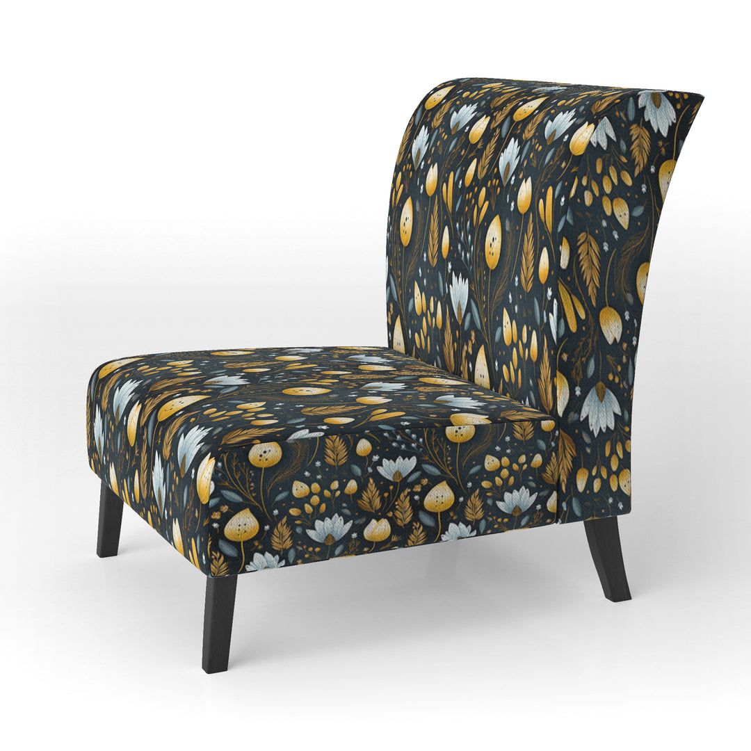 Nostalgia Vintage Black Floral Pattern - Upholstered Cottage Accent Chairs