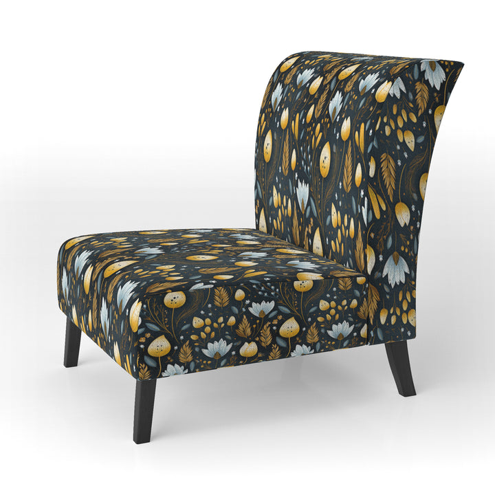 Nostalgia Vintage Black Floral Pattern - Upholstered Cottage Accent Chairs