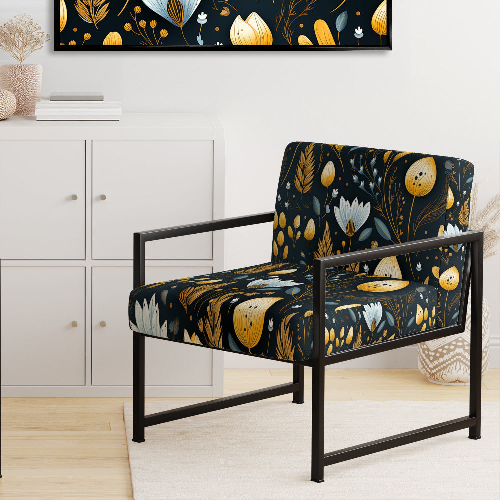 Nostalgia Vintage Black Floral Pattern - Upholstered Cottage Accent Chairs