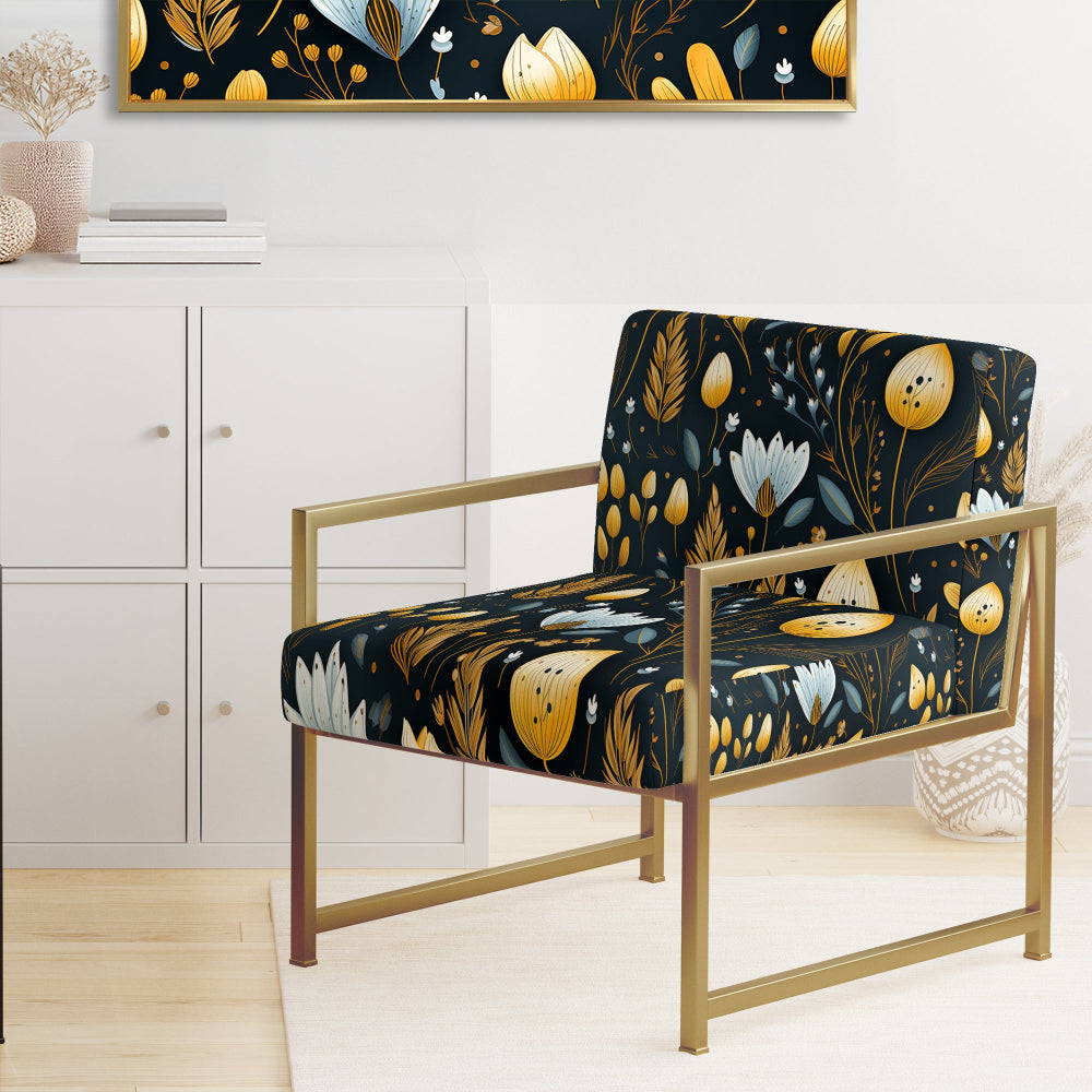 Nostalgia Vintage Black Floral Pattern - Upholstered Cottage Accent Chairs