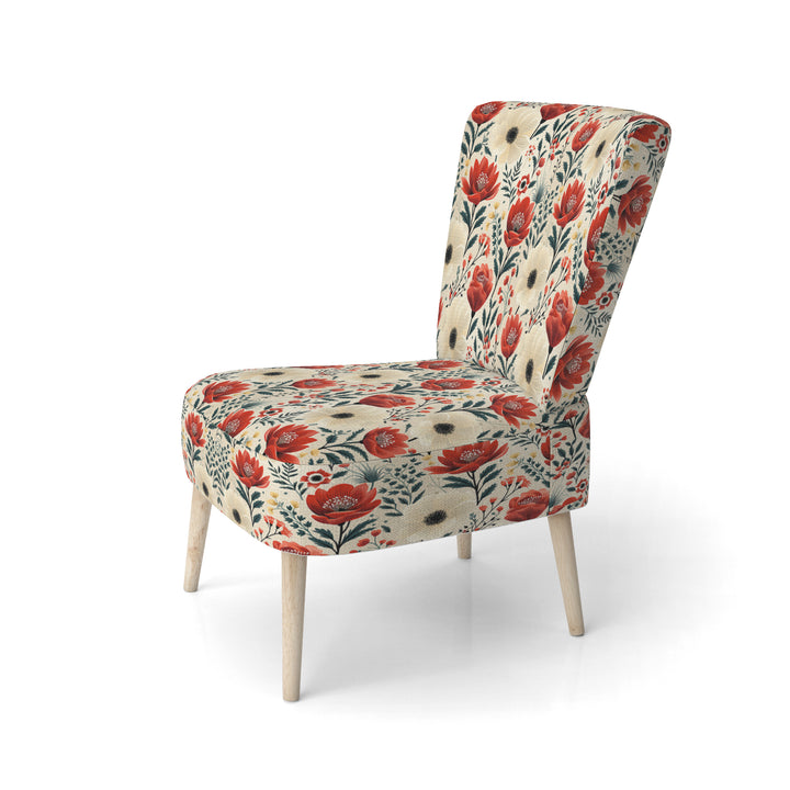 Red And Beige Retro Floral Pattern - Cottage Arm Chair