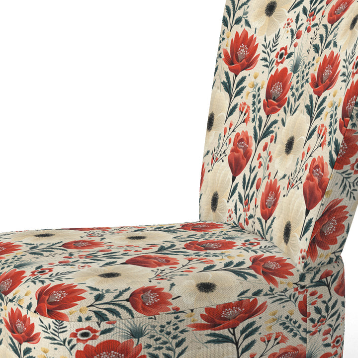 Red And Beige Retro Floral Pattern - Cottage Arm Chair