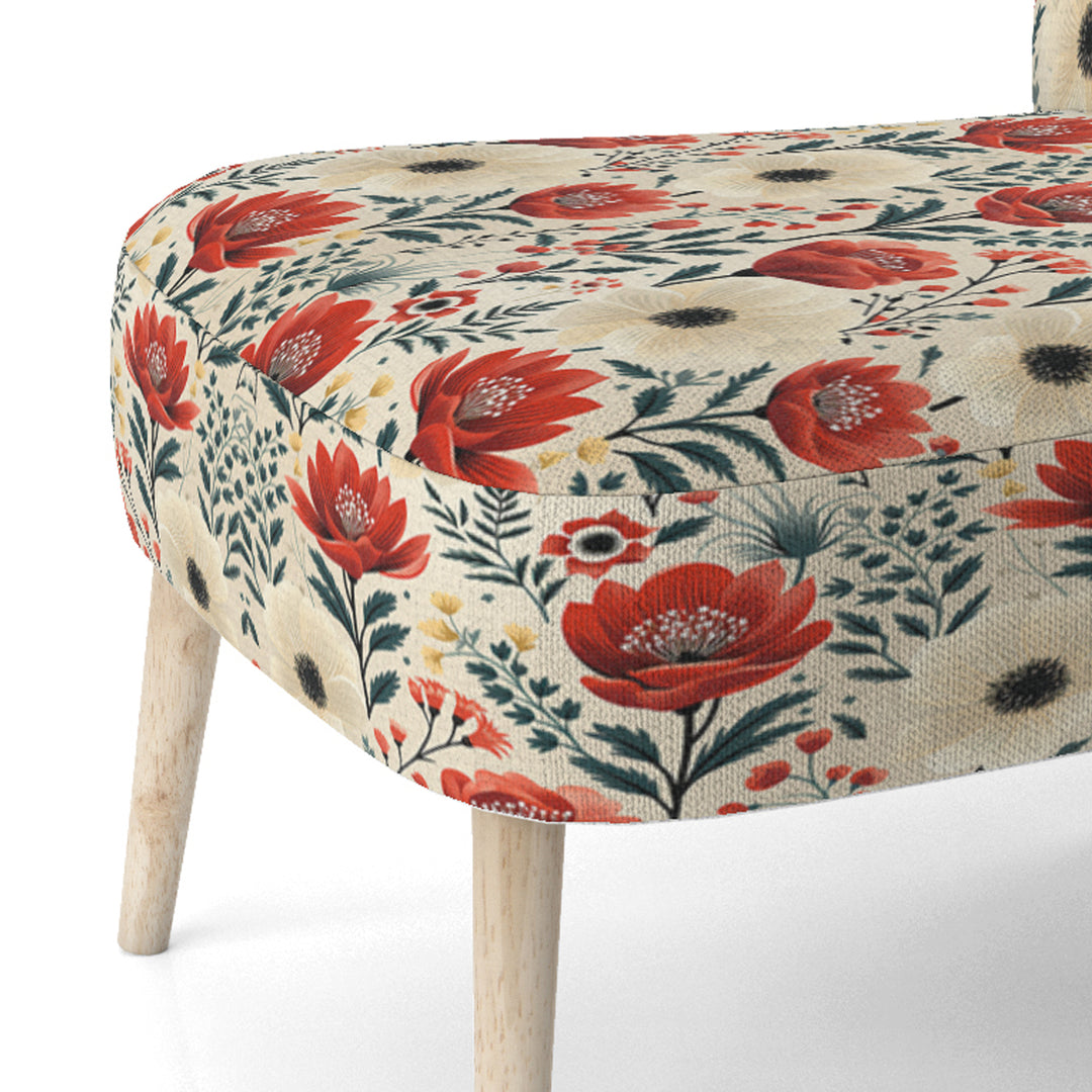 Red And Beige Retro Floral Pattern - Cottage Arm Chair