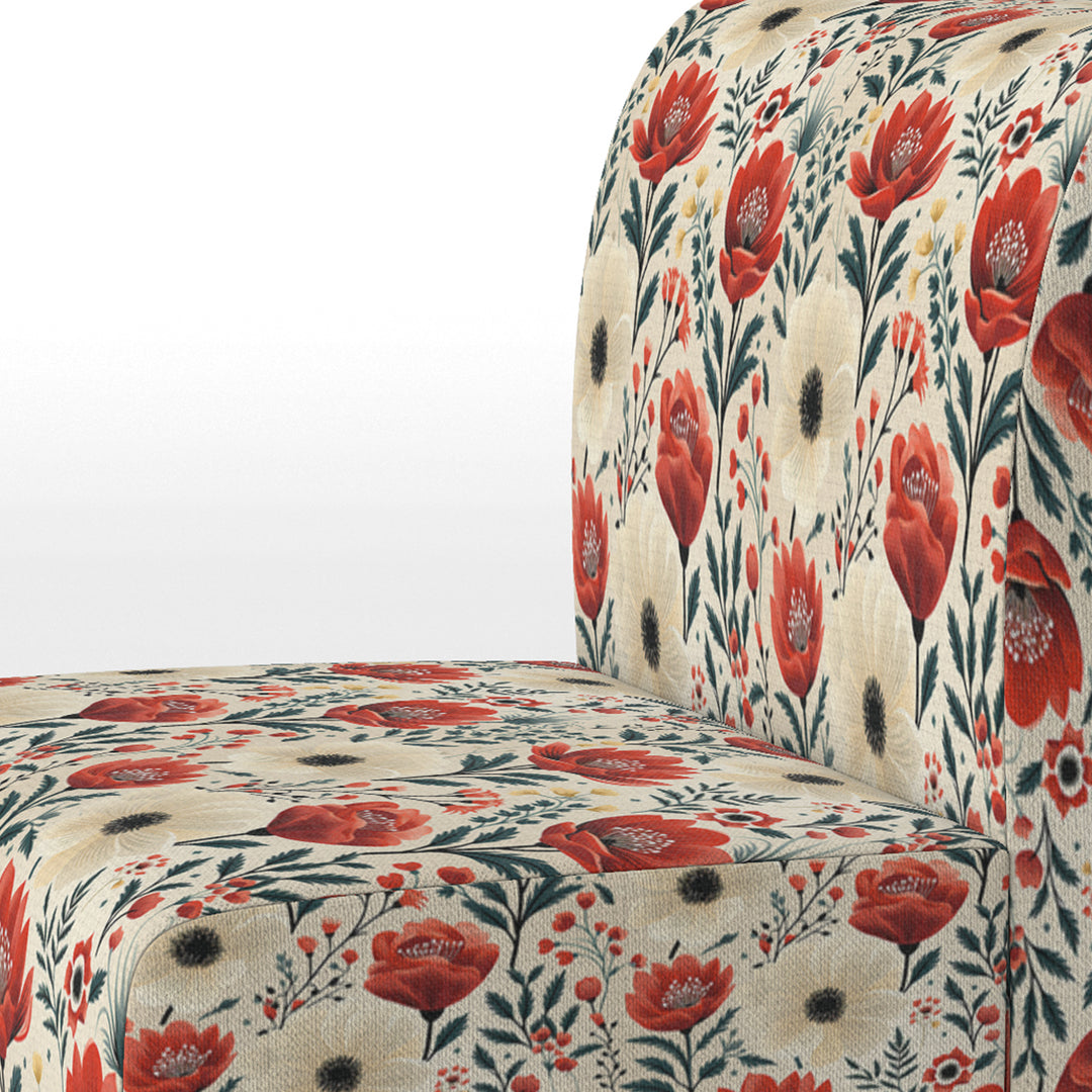 Red And Beige Retro Floral Pattern - Cottage Arm Chair