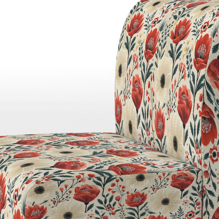 Red And Beige Retro Floral Pattern - Cottage Arm Chair