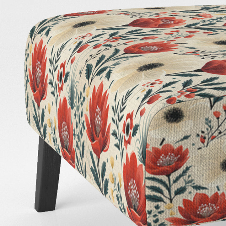 Red And Beige Retro Floral Pattern - Cottage Arm Chair