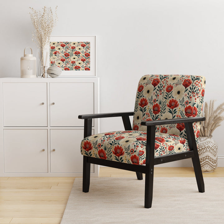 Red And Beige Retro Floral Pattern - Cottage Arm Chair