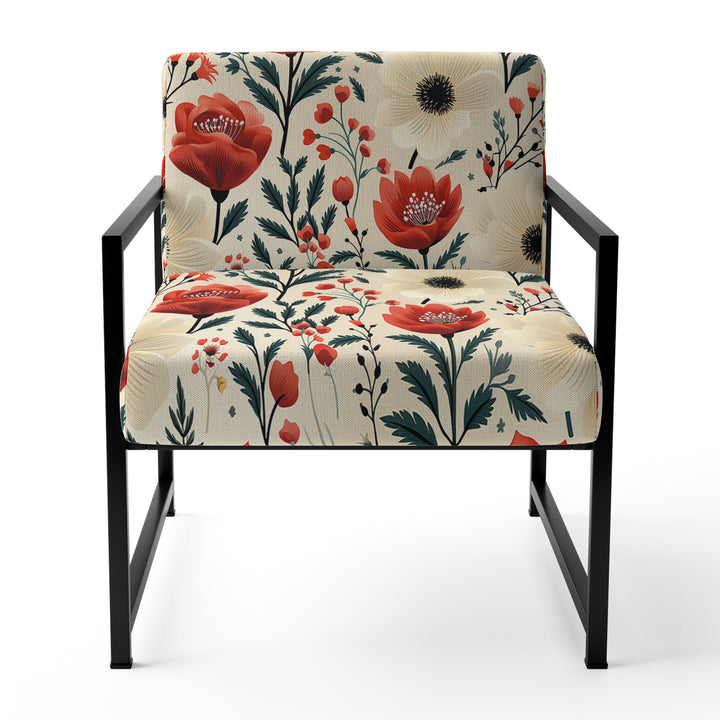 Red And Beige Retro Floral Pattern - Cottage Arm Chair