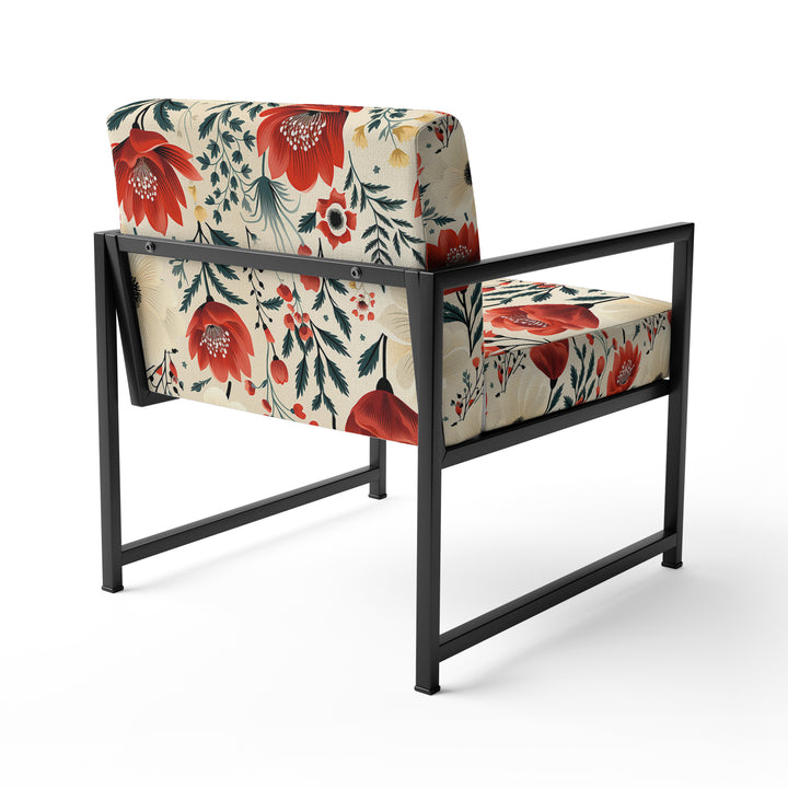 Red And Beige Retro Floral Pattern - Cottage Arm Chair