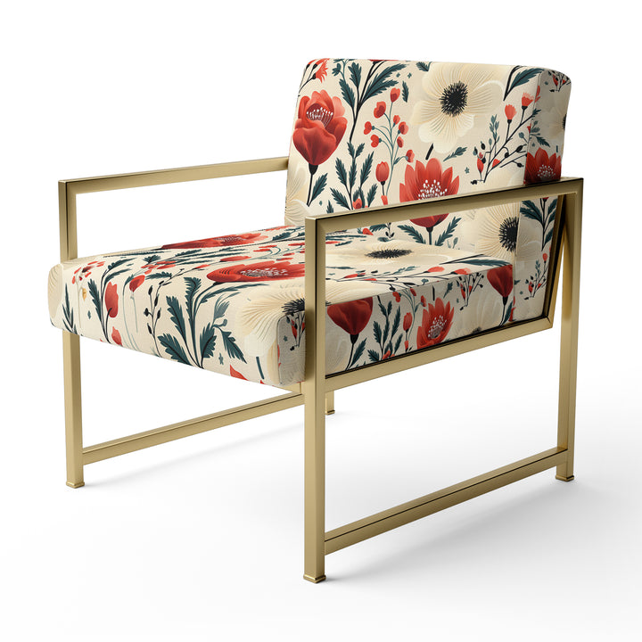 Red And Beige Retro Floral Pattern - Cottage Arm Chair