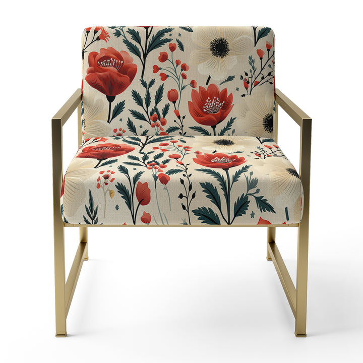 Red And Beige Retro Floral Pattern - Cottage Arm Chair
