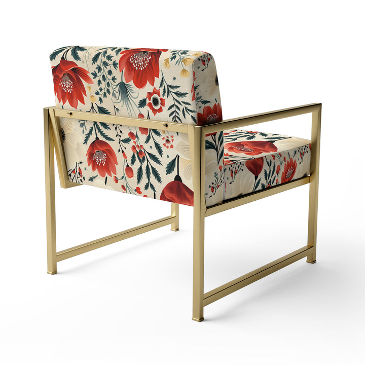 Red And Beige Retro Floral Pattern - Cottage Arm Chair