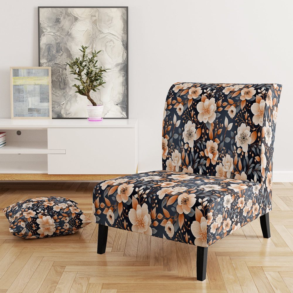 Vintage Nostalgia Peach Floral Pattern - Cottage Accent Slipper Chair