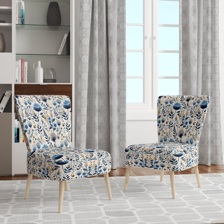 Nordic Blue Bloom Scandinavian Floral - Cottage Arm Chair