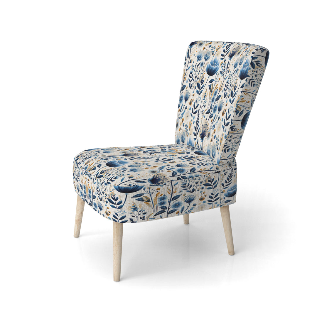 Nordic Blue Bloom Scandinavian Floral - Cottage Arm Chair