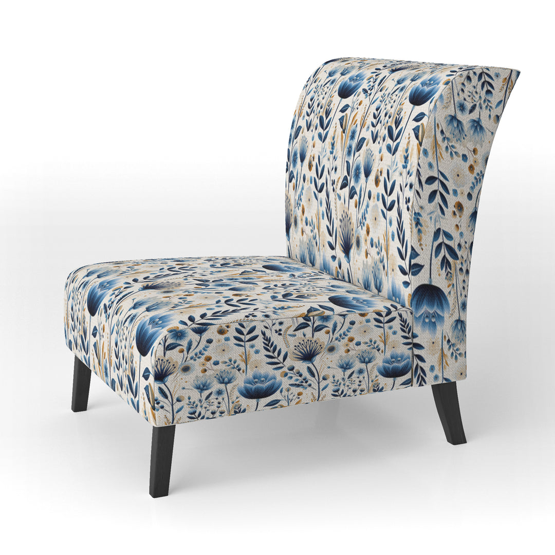 Nordic Blue Bloom Scandinavian Floral - Cottage Arm Chair