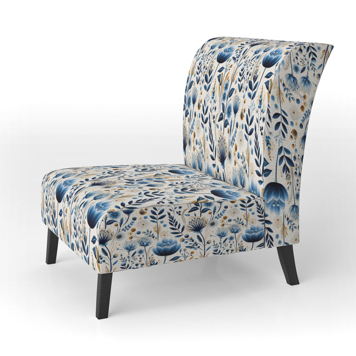 Nordic Blue Bloom Scandinavian Floral - Cottage Arm Chair