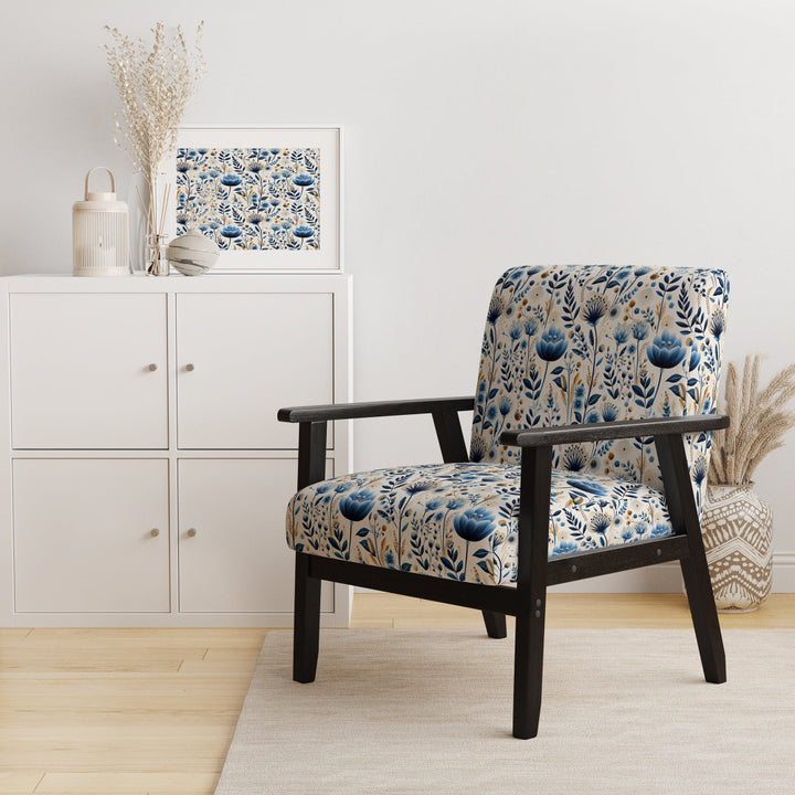 Nordic Blue Bloom Scandinavian Floral - Cottage Arm Chair