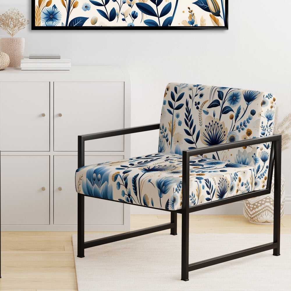 Nordic Blue Bloom Scandinavian Floral - Cottage Arm Chair