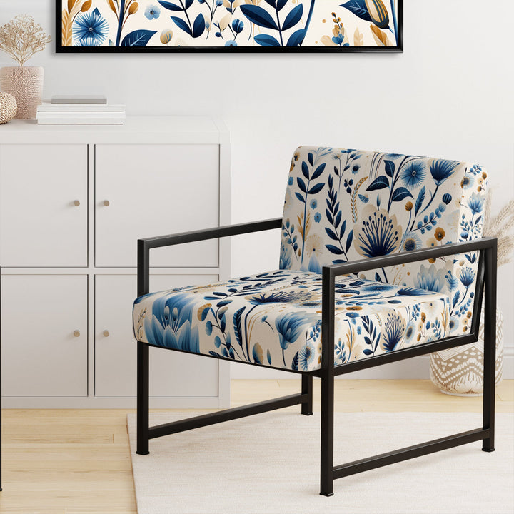 Nordic Blue Bloom Scandinavian Floral - Cottage Arm Chair