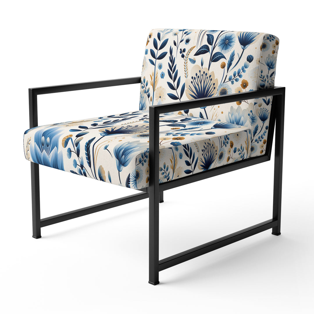 Nordic Blue Bloom Scandinavian Floral - Cottage Arm Chair