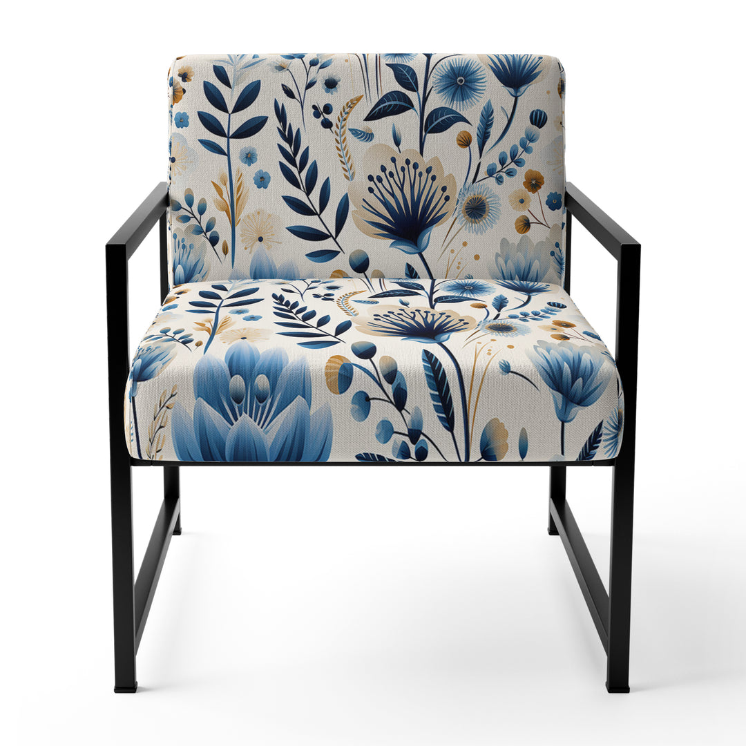 Nordic Blue Bloom Scandinavian Floral - Cottage Arm Chair