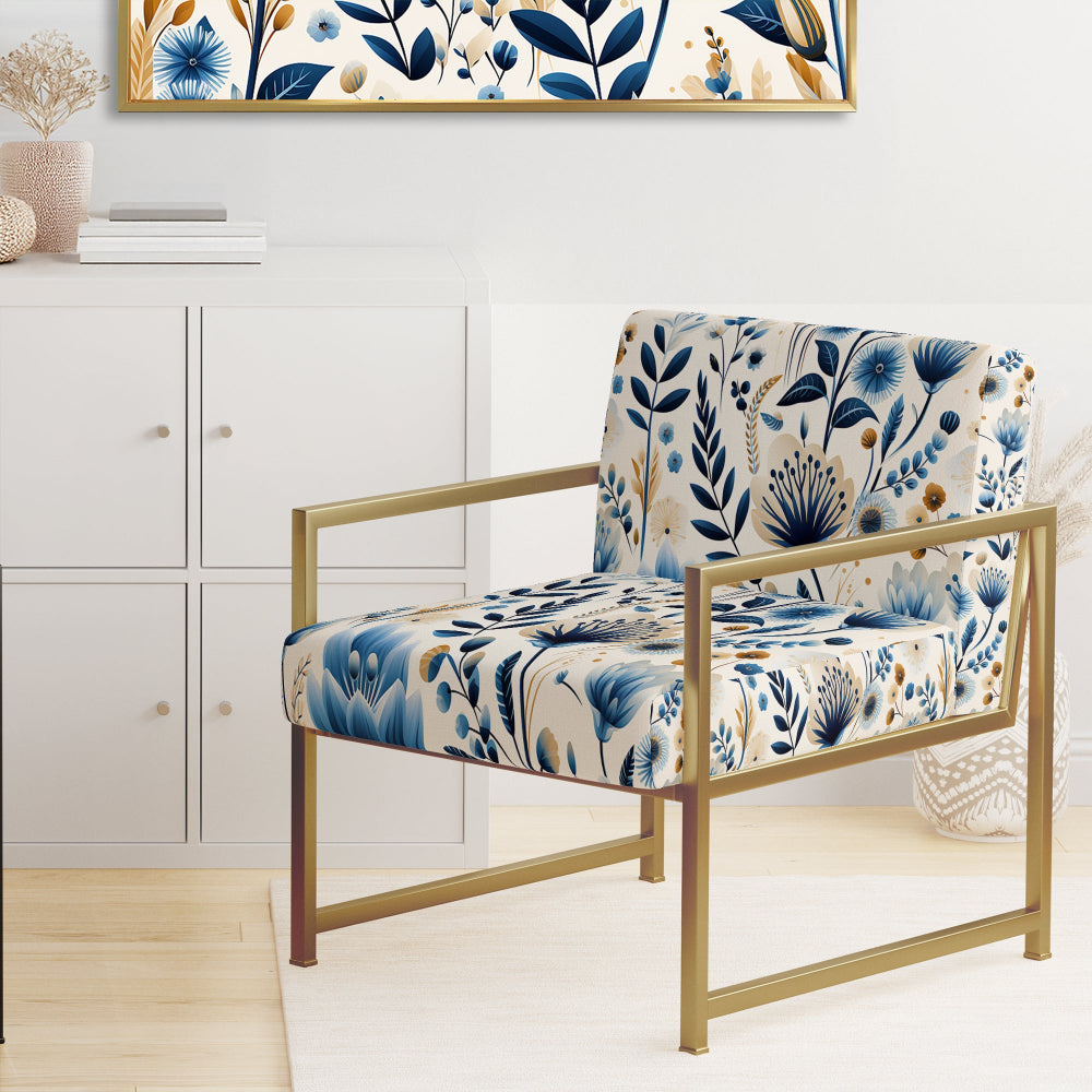 Nordic Blue Bloom Scandinavian Floral - Cottage Arm Chair