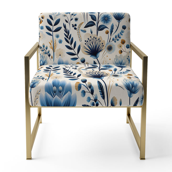 Nordic Blue Bloom Scandinavian Floral - Cottage Arm Chair