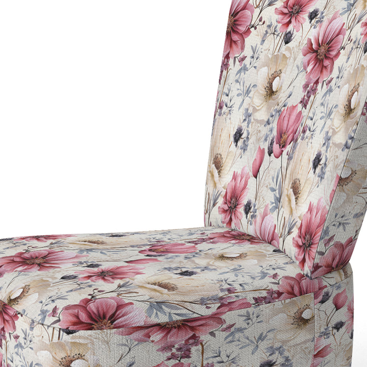 Pink And Beige Wildflower Paradise - Cottage Accent Slipper Chair