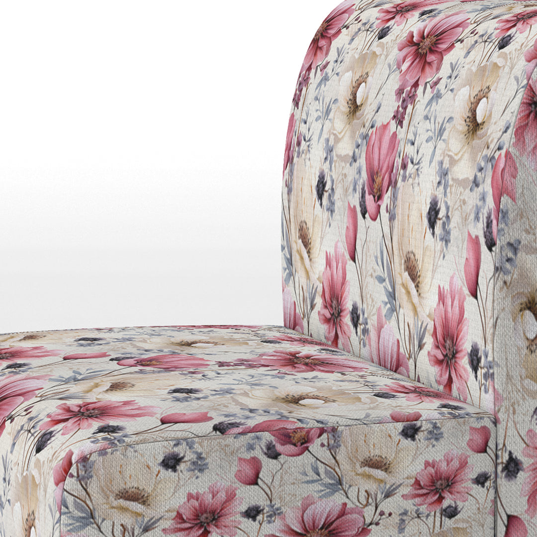 Pink And Beige Wildflower Paradise - Cottage Accent Slipper Chair