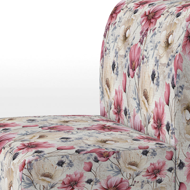 Pink And Beige Wildflower Paradise - Cottage Accent Slipper Chair
