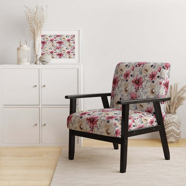 Pink And Beige Wildflower Paradise - Cottage Accent Slipper Chair