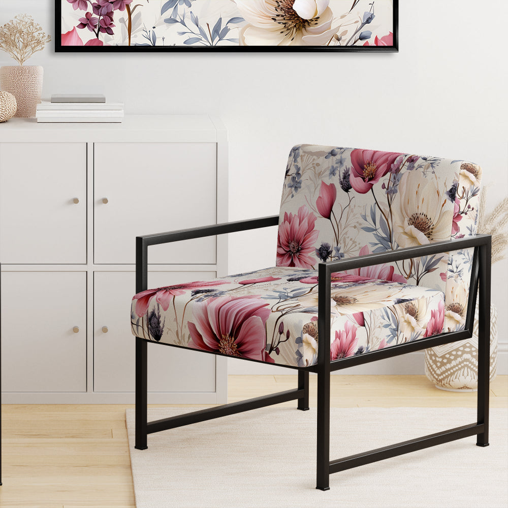 Pink And Beige Wildflower Paradise - Cottage Accent Slipper Chair