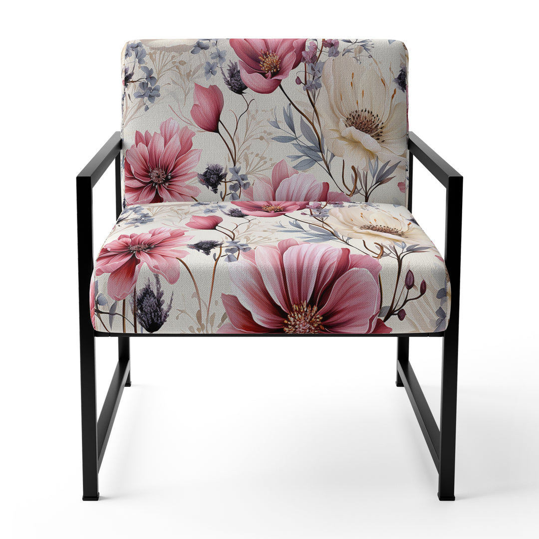 Pink And Beige Wildflower Paradise - Cottage Accent Slipper Chair